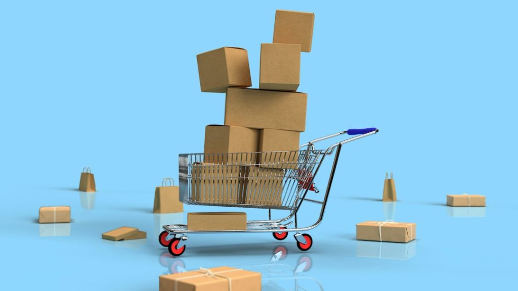 Shopping cart representing e-commerce and online shopping
