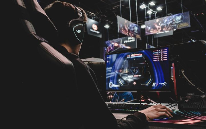 Gamer playing in an esports tournament setup