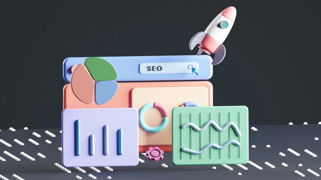 Rocket launching from a computer screen representing SEO growth