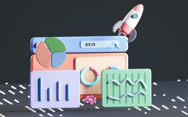 Rocket launching from a computer screen representing SEO growth